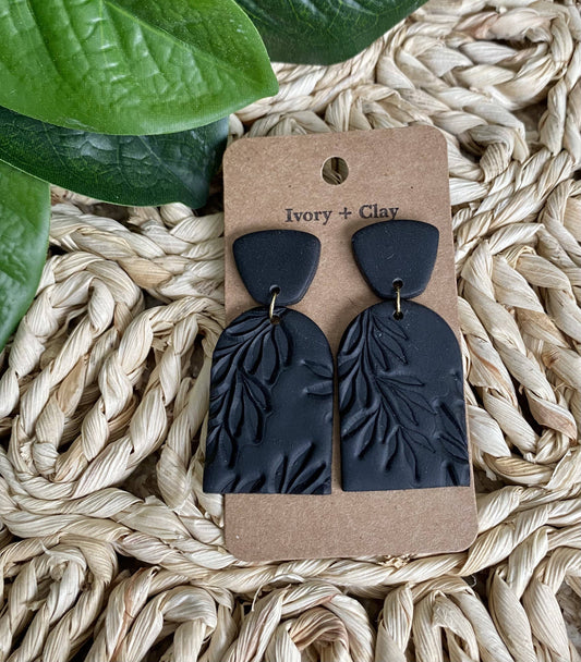 Black Botanical Clay Earrings