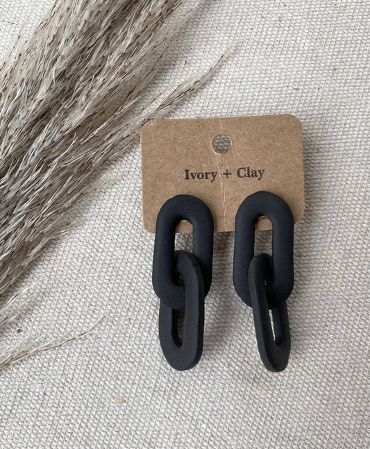 Clay Black Link Earrings